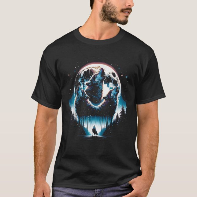 Mystic Wolf Howling at Moon Wilderness Moonlit Wol T-Shirt (Vorderseite)