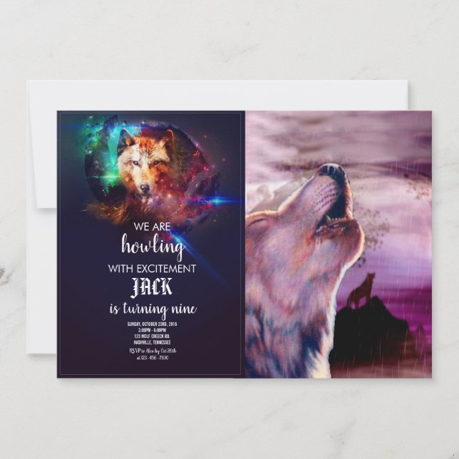 Mystic Wolf Howling auf dem Mond Einladung (Vorderseite)