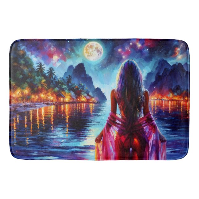 Mystic woman under full moon reflections art badematte (Vorderseite)