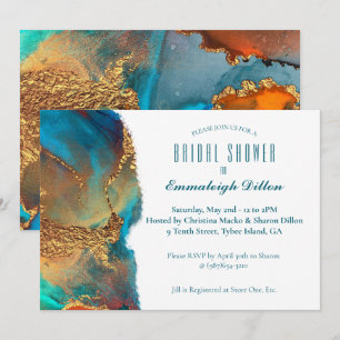 Mystical Abstrakt Aquamarin Coral Gold Brautparty Einladung