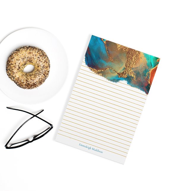 Mystical Abstrakt Aquamarin Gold Monogram Linse Briefpapier (Von Creator hochgeladen)