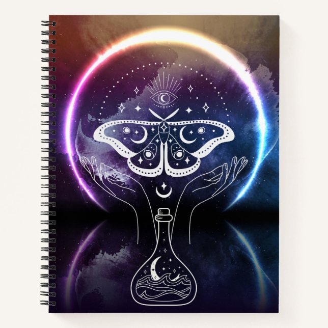 Mystical Alchemical Moon Moth Notizbuch (Vorderseite)