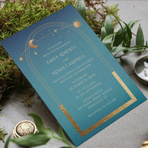 Mystical Aquamarin Gold Sun Star Moon Astronomie S Einladung