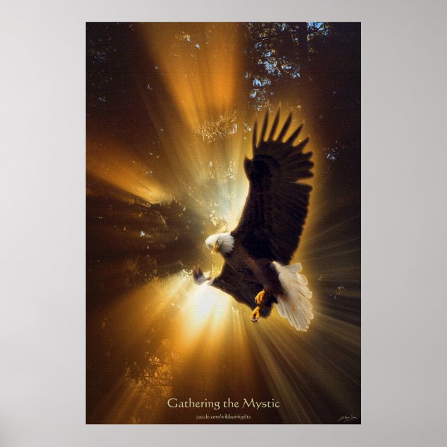 Mystical Bald Eagle & Rays of Sunlight Fantasy Art Poster (Vorne)