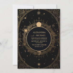 Mystical Black and Gold Tarot Wedding Einladung