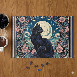 Mystical Black Cat Art Nouveau