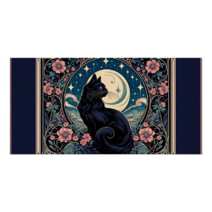 Mystical Black Cat Art Nouveau Poster