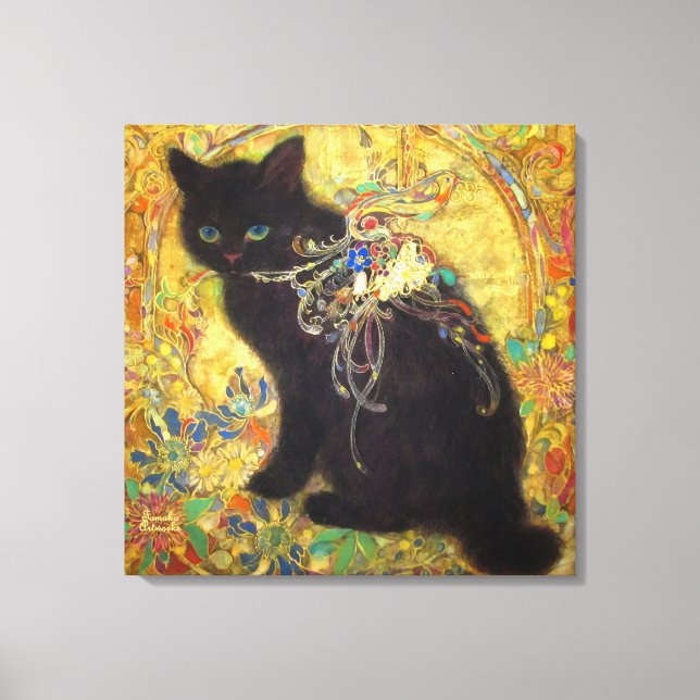 Mystical Black Cat in Golden Nihonga Leinwanddruck (Vorderseite)