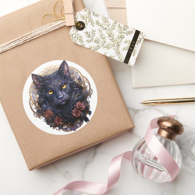 Mystical Black Cat Runder Aufkleber (Schenken)