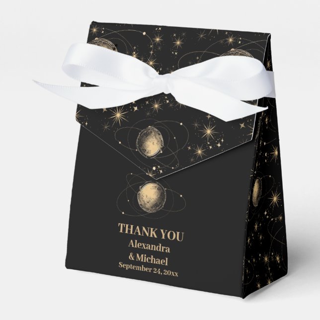 Mystical Black Gold Celestial Galaxy Wedding Geschenkschachtel (Vorderseite)