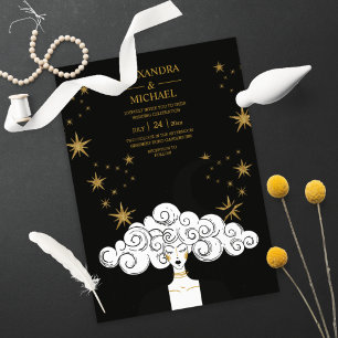 Mystical Black Gold Celestial Moon Wedding Invita Einladung