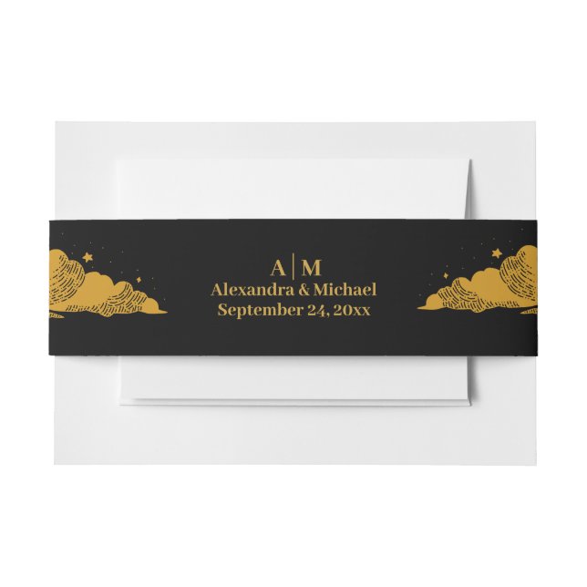 Mystical Black Gold Celestial Stars Wedding  Einladungsbanderole (Vorderseite Beispiel)