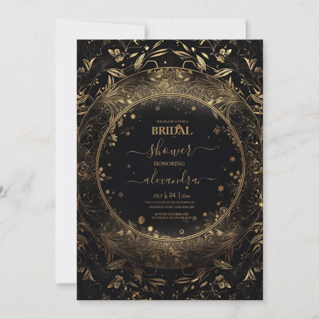 Mystical Black Gold Celestis Stars Brautparty Einladung (Vorderseite)