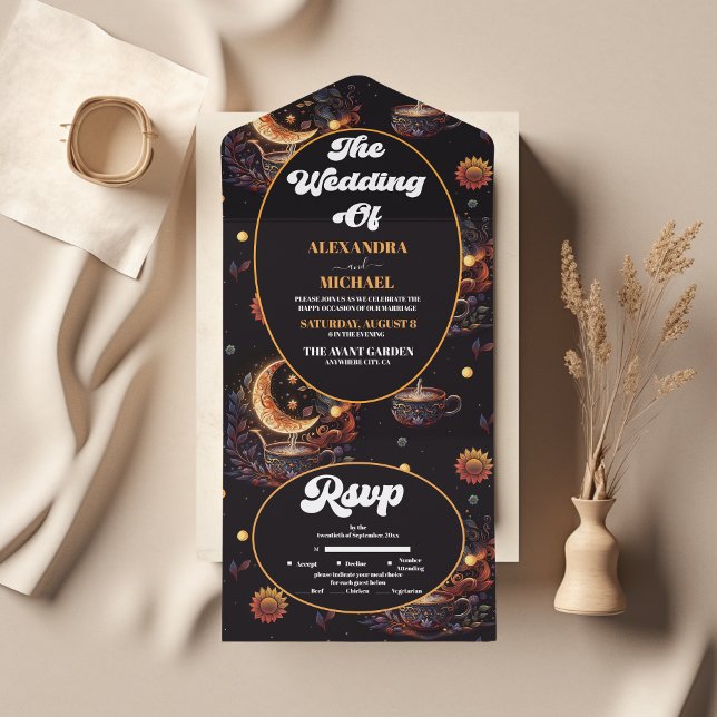 Mystical Black Gold Celestis Stars Wedding All In One Einladung (Von Creator hochgeladen)