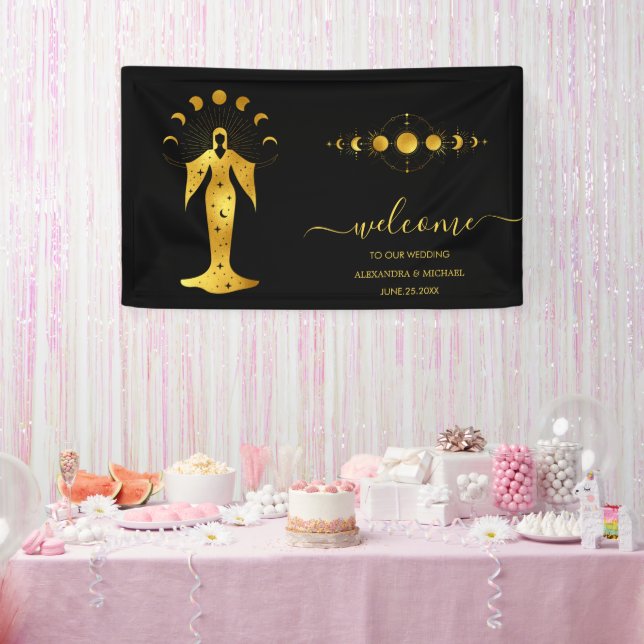 Mystical Black Gold Celestis Stars Wedding Banne Banner (Party)