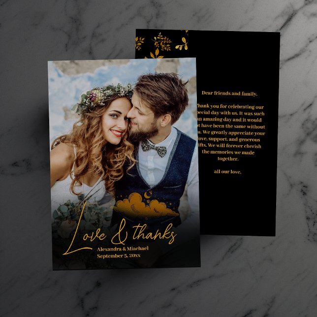 Mystical Black Gold Celestis Stars Wedding Dankeskarte (Von Creator hochgeladen)