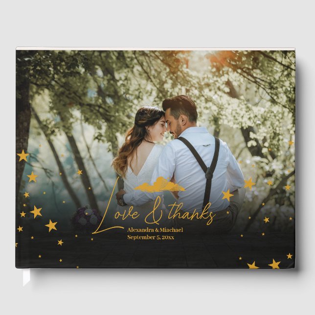 Mystical Black Gold Celestis Stars Wedding Gästebuch (Vorderseite)