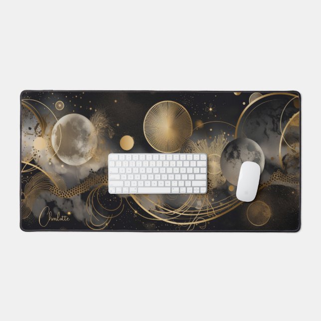 Mystical Black Gold Personalisierter Name Schreibtischunterlage (Tastatur & Maus)
