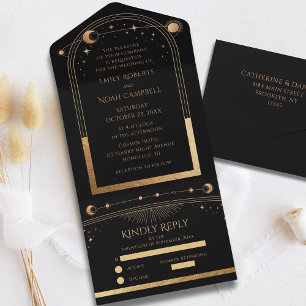 Mystical Black Gold Sun Moon Astronomie Hochzeit All In One Einladung
