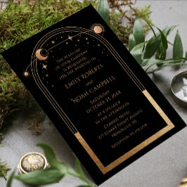 Mystical Black Gold Sun Moon Astronomie Hochzeit Einladung