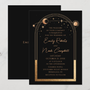 Mystical Black Gold Sun Moon Astronomie Hochzeit Einladung