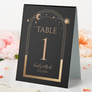 Mystical Black Gold Sun Moon Astronomie Hochzeit Tischaufsteller