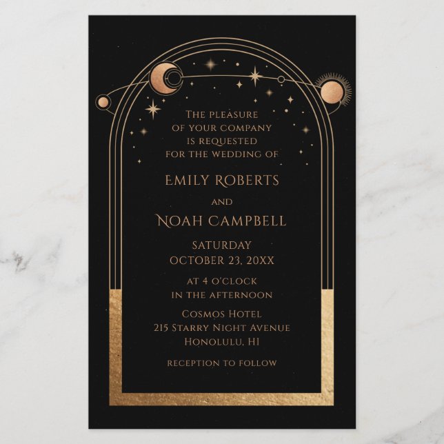 Mystical Black Gold Sun Moon Foto Hochzeit Flyer (Vorne)