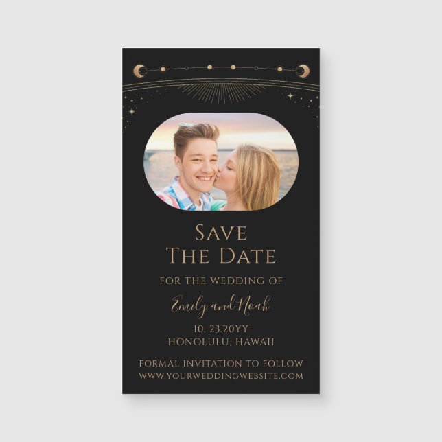 Mystical Black Gold Sun Moon Star Save the Date Magnetkarte (Vorderseite)