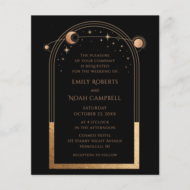 Mystical Black Gold Sun Moon Wedding Flyer (Vorne)
