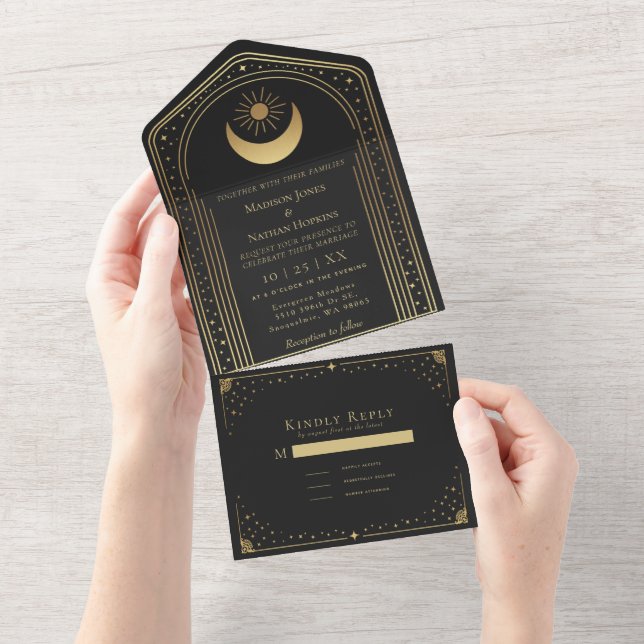 Mystical Black Gold Tarot Card Hochzeit All In One Einladung (Abreißen)