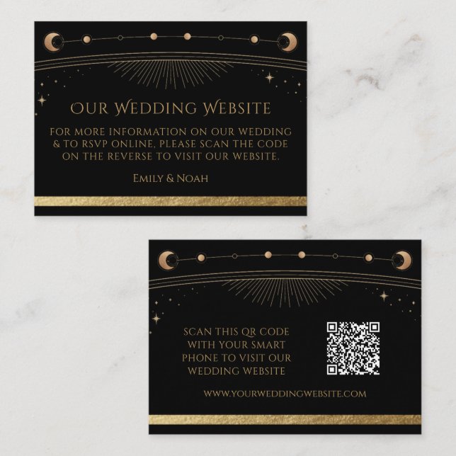 Mystical Black Gold Wedding Website UAWG QR Code Begleitkarte (Vorne/Hinten)
