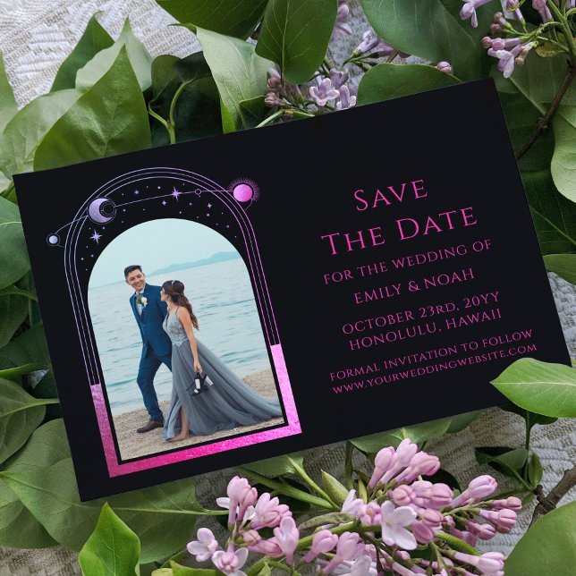 Mystical Black Purple Sun Moon Star Astronomy Save The Date (Von Creator hochgeladen)