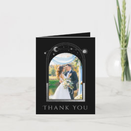 Mystical Black Silver Sun Moon Star Foto Wedding Dankeskarte