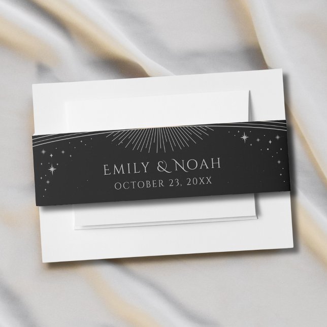 Mystical Black Silver Sun Moon Stars Hochzeit Einladungsbanderole (Von Creator hochgeladen)