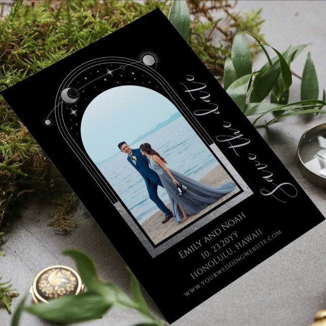 Mystical Black Silver Sun Moon Stars Hochzeit Save The Date (Von Creator hochgeladen)