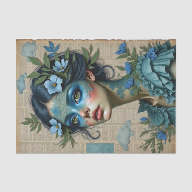Mystical Blue Dreamer mit Spitzenmaske | Frühjahr Seidenpapier (Vorderseite)