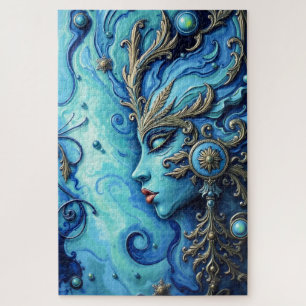 Mystical Blue Goddess Art - Verzierte Golddetails