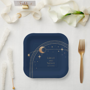 Mystical Blue Gold Sun Moon Astronomie Space Pappteller