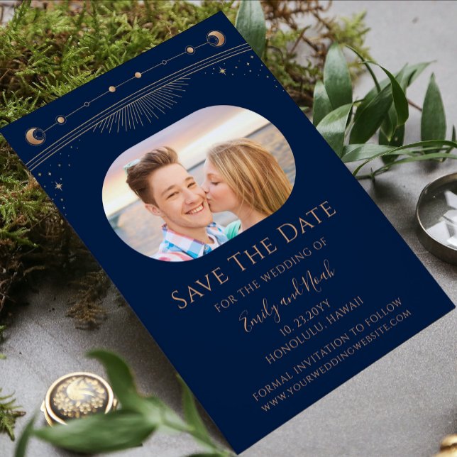 Mystical Blue Gold Sun Moon Star Space Save The Date (Von Creator hochgeladen)