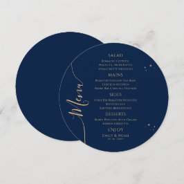 Mystical Blue Gold Sun Moon Stars Space Wedding Menükarte