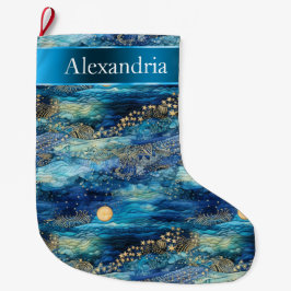 Mystical Blue Gold Weihnachtsname Großer Weihnachtsstrumpf