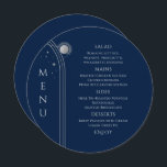 Mystical Blue Silver Sun Moon Stars Space Wedding Menükarte<br><div class="desc">Mystical Blue Silver Sun Moon Stars Space Wedding Menu Cards mit einfachen silbernen Sternen auf blauem Hintergrund mit Ihren Menüdetails in der Mitte in modernen silberfarbenen Schrift. Personalisieren Sie den Text durch Bearbeiten in den bereitgestellten Textfeldern. Entwickelt für Sie von ©Evco Studio unter www.zazzle.com/store/evcostudio</div>