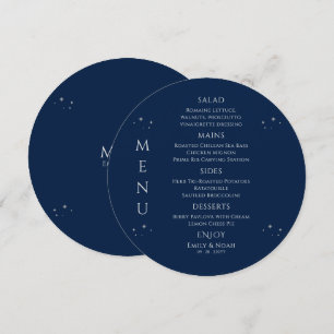 Mystical Blue Silver Sun Moon Stars Space Wedding Menükarte