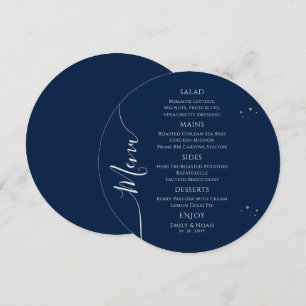 Mystical Blue Silver Sun Moon Stars Space Wedding Menükarte