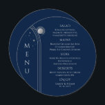 Mystical Blue Silver Sun Moon Stars Space Wedding Menükarte<br><div class="desc">Mystical Blue Silver Sun Moon Stars Space Wedding Menu Cards mit einfachen silbernen Sternen auf blauem Hintergrund mit Ihren Menüdetails in der Mitte in modernen silberfarbenen Schrift. Personalisieren Sie den Text durch Bearbeiten in den bereitgestellten Textfeldern. Entwickelt für Sie von ©Evco Studio unter www.zazzle.com/store/evcostudio</div>
