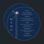 Mystical Blue Silver Sun Moon Stars Space Wedding Menükarte<br><div class="desc">Mystical Blue Silver Sun Moon Stars Space Wedding Menu Cards mit einfachen silbernen Sternen auf blauem Hintergrund mit Ihren Menüdetails in der Mitte in modernen silberfarbenen Schrift. Personalisieren Sie den Text durch Bearbeiten in den bereitgestellten Textfeldern. Entwickelt für Sie von ©Evco Studio unter www.zazzle.com/store/evcostudio</div>