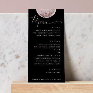Mystical Blush Moon Elegantes Black Wedding Dinn Menükarte
