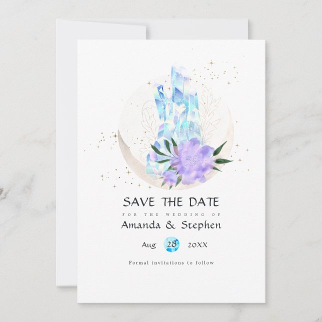 Mystical Boho Crystal Moon Wedding rettet das Datu Save The Date (Vorderseite)