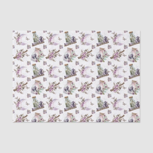 Mystical Boho Lavender Anemone Moon und Flaschen Seidenpapier (Vorderseite)