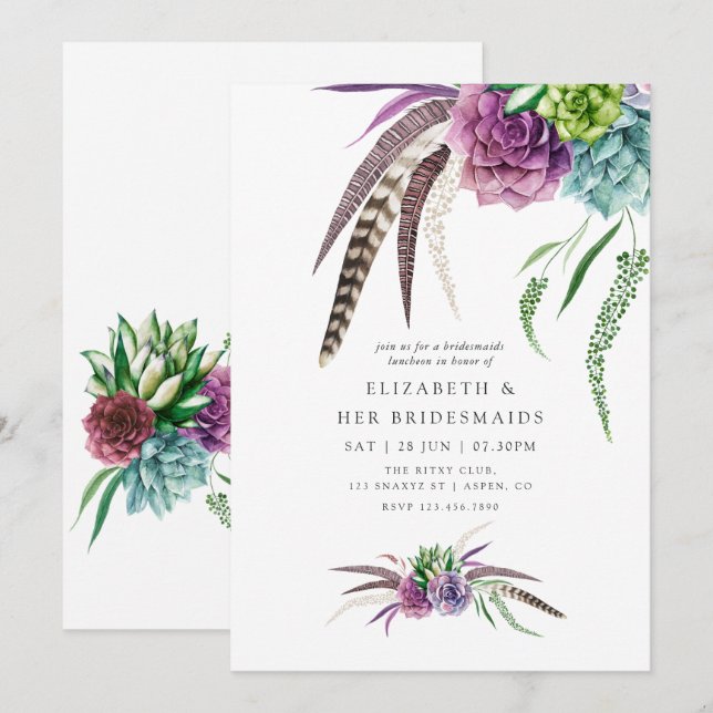 Mystical Boho Succulent Bridesmaids Luncheon Einladung (Vorne/Hinten)